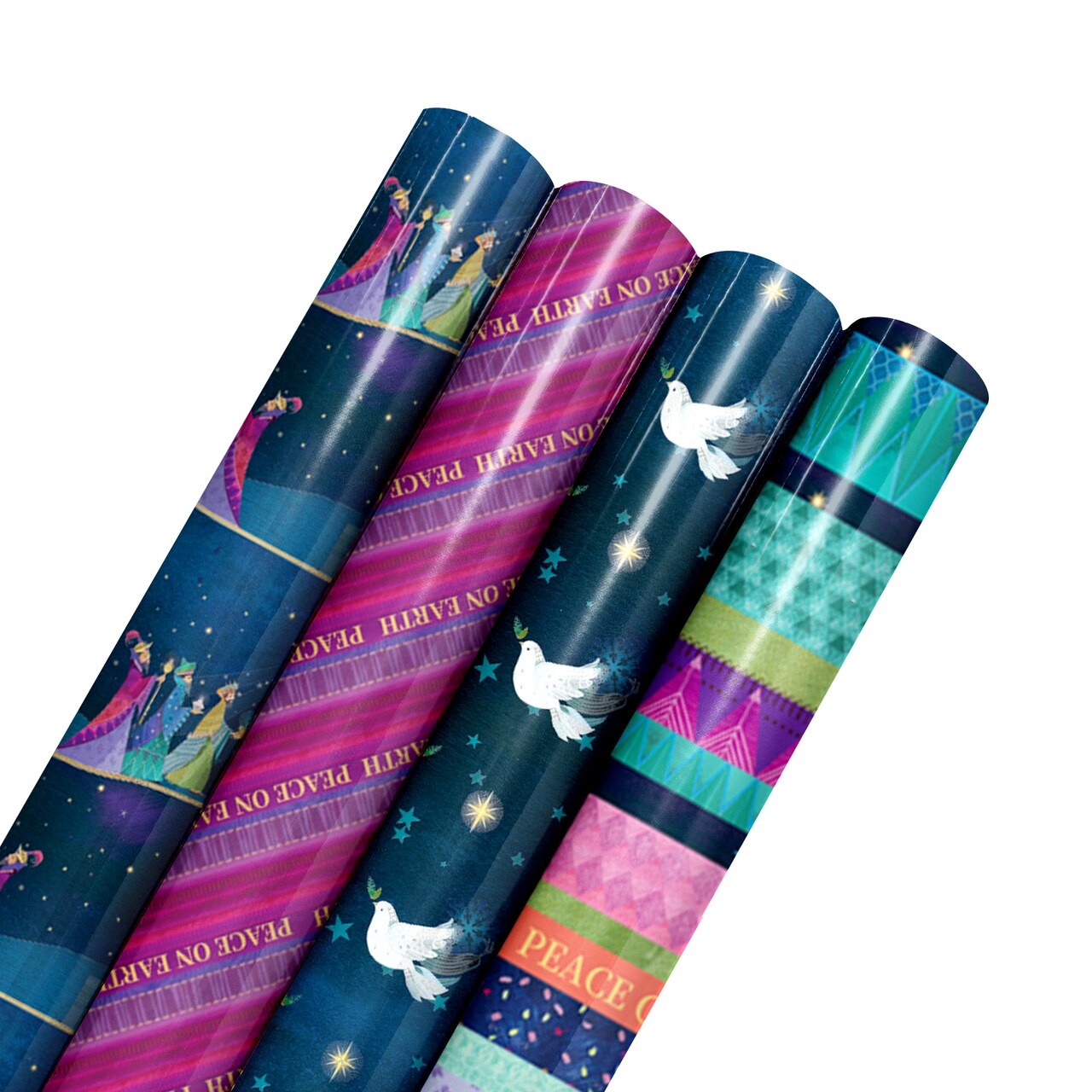 LaRibbons 30" x 10' Holiday Wrapping Paper Bundle (4-pack) | Peace on Earth
